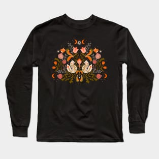 Celestial Harmony: Felines & Florals in Symmetry Long Sleeve T-Shirt